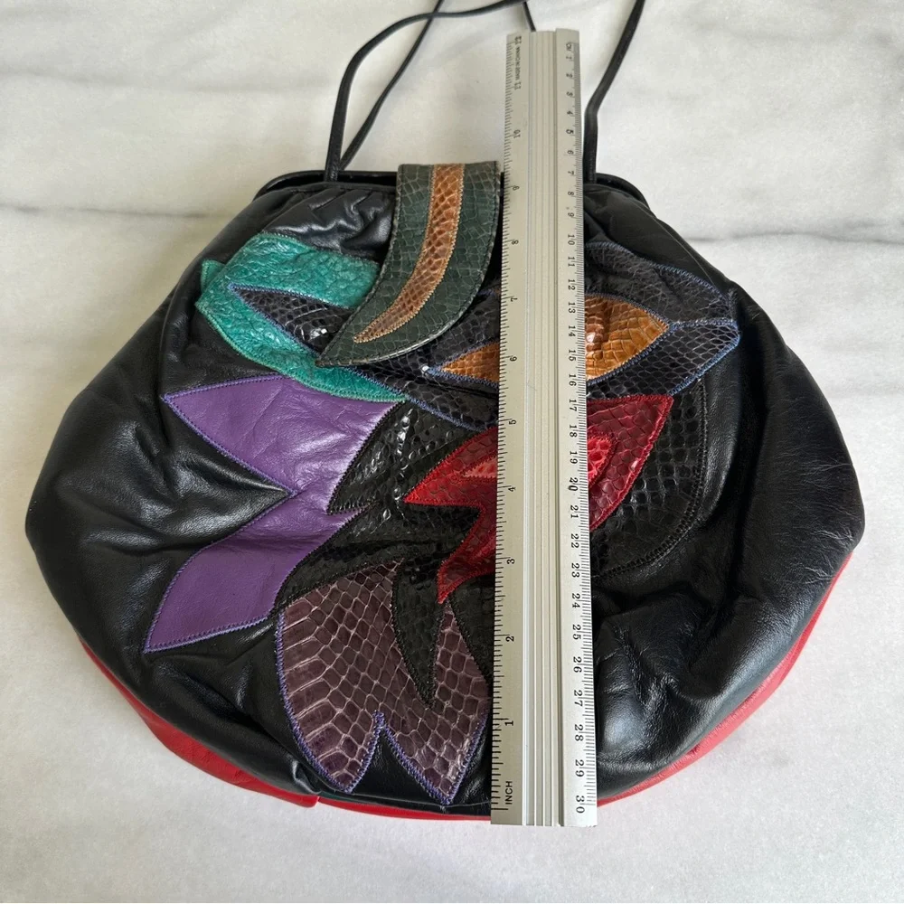VINTAGE • 80s Jewel Tone Leather Crossbody Bag Punk Bohemian Boho Weird Girl - Picture 11 of 16